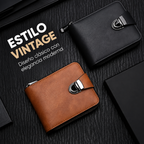 Cartera vintage compacta con cremallera para hombre