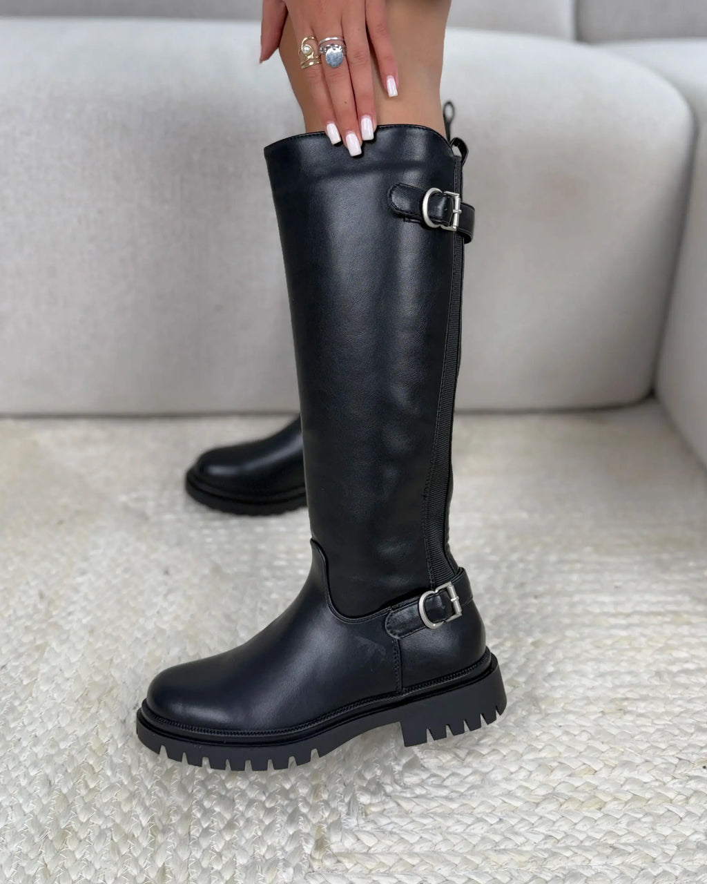 Botas elásticas con doble hebilla - Negro