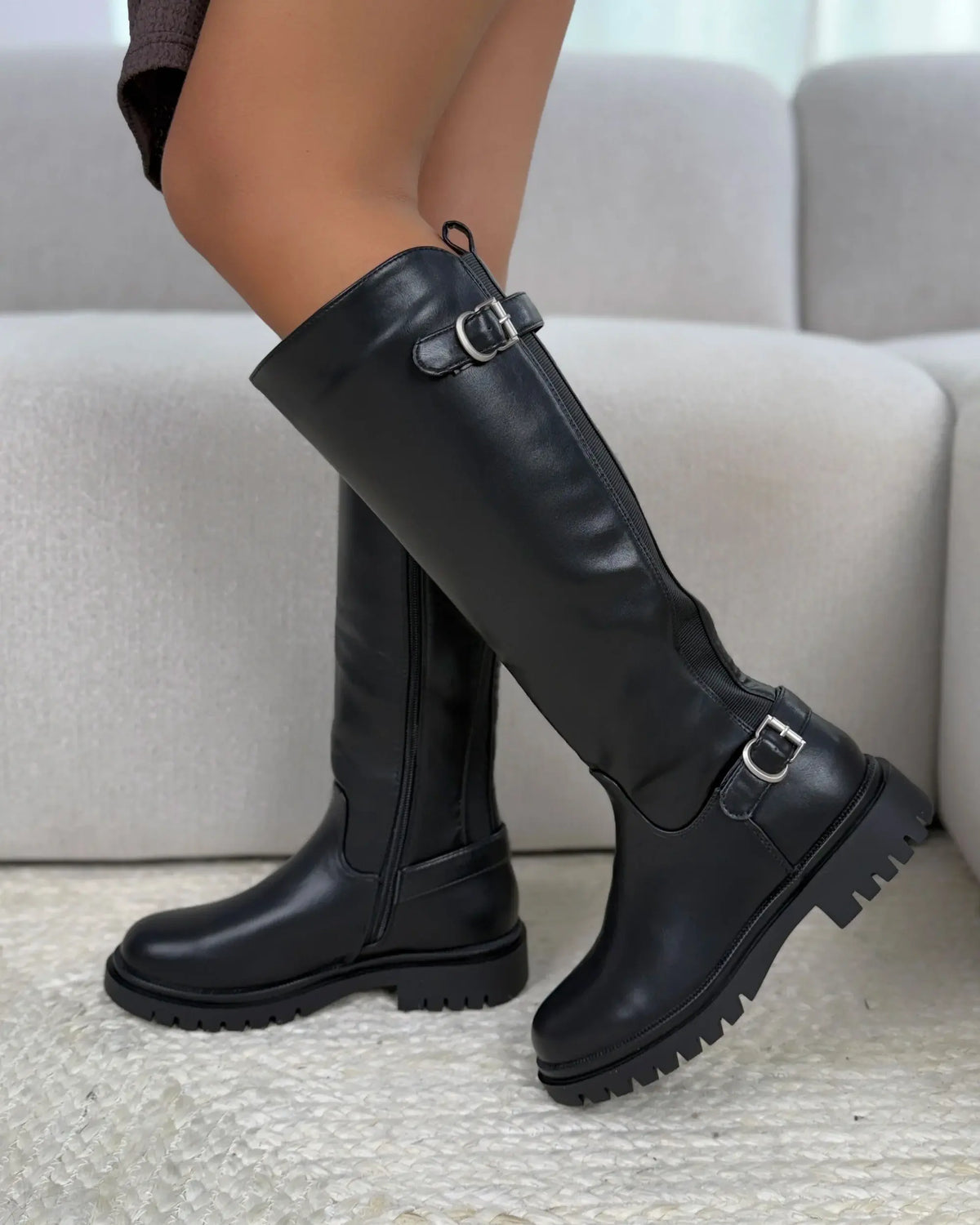 Botas elásticas con doble hebilla - Negro