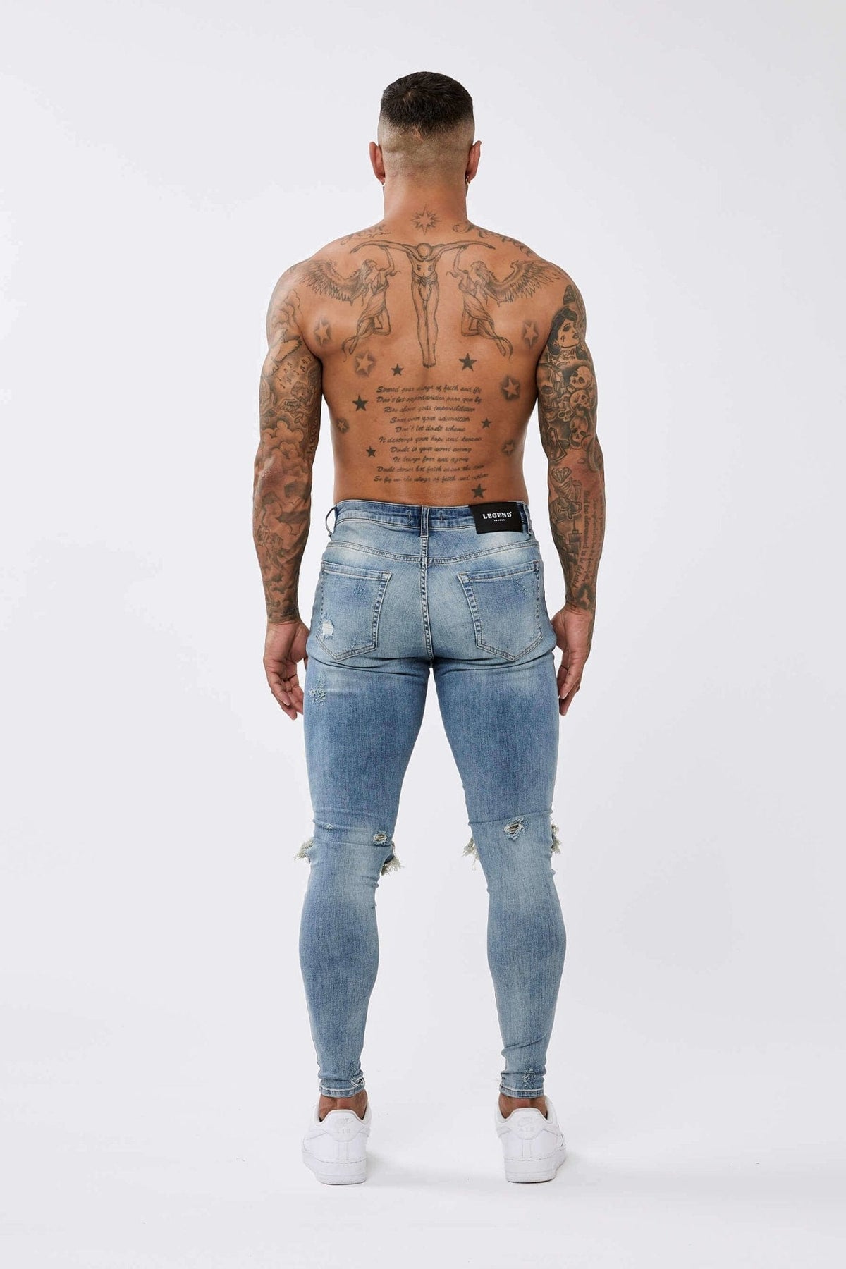 PANTALONES VAQUEROS AJUSTADOS RASGADOS AZUL MEZCLILLA