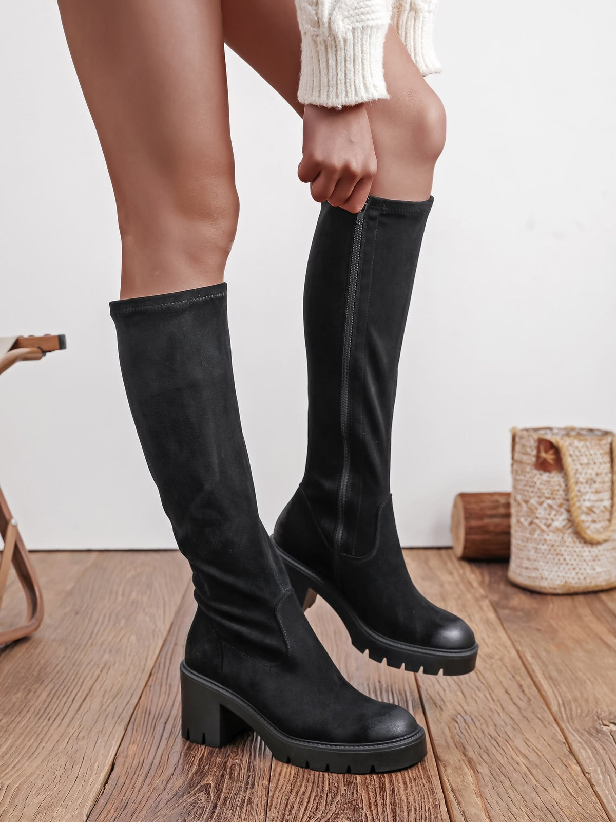 Botas altas con tacón Sienna - Negro