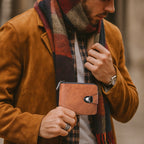 Cartera vintage compacta con cremallera para hombre