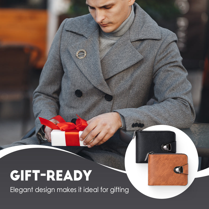 Cartera vintage compacta con cremallera para hombre