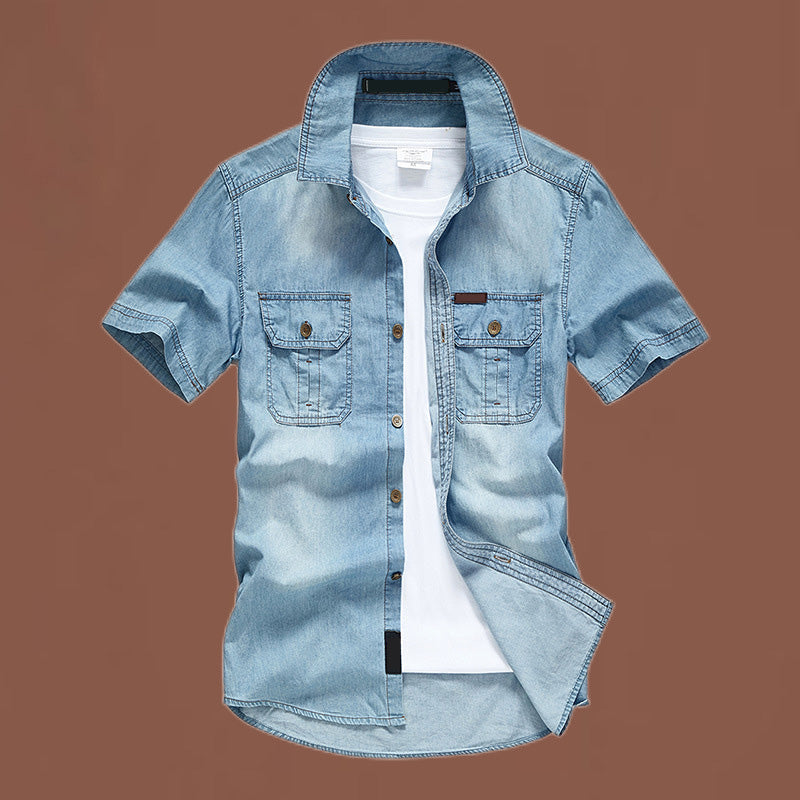 Camisa de mezclilla casual de manga corta para hombre