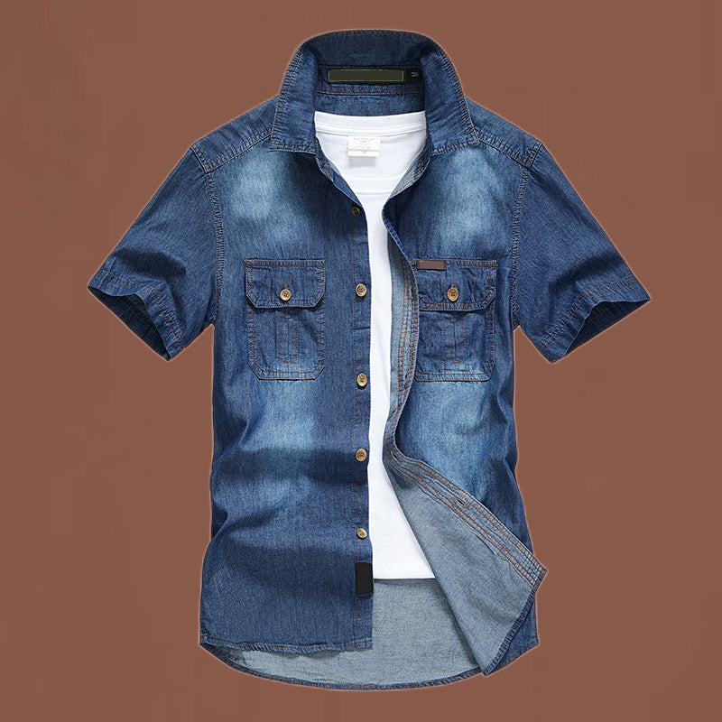 Camisa de mezclilla casual de manga corta para hombre