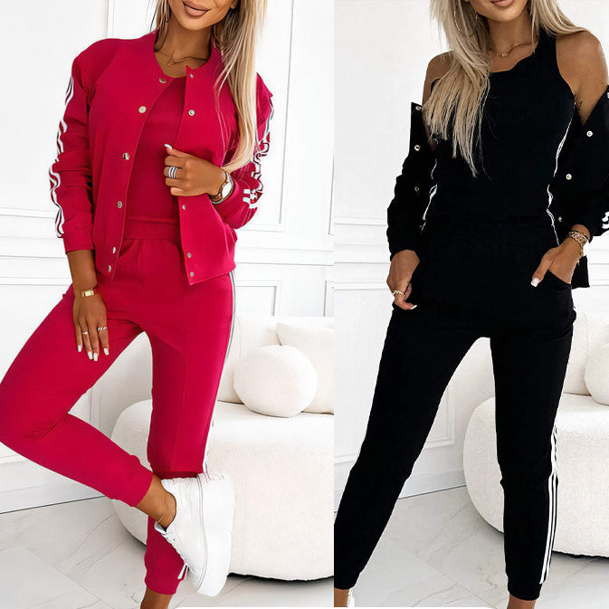 Conjunto 3 Piezas Deportivo Casual: Bomber con Botones, Top y Pantalón Jogger